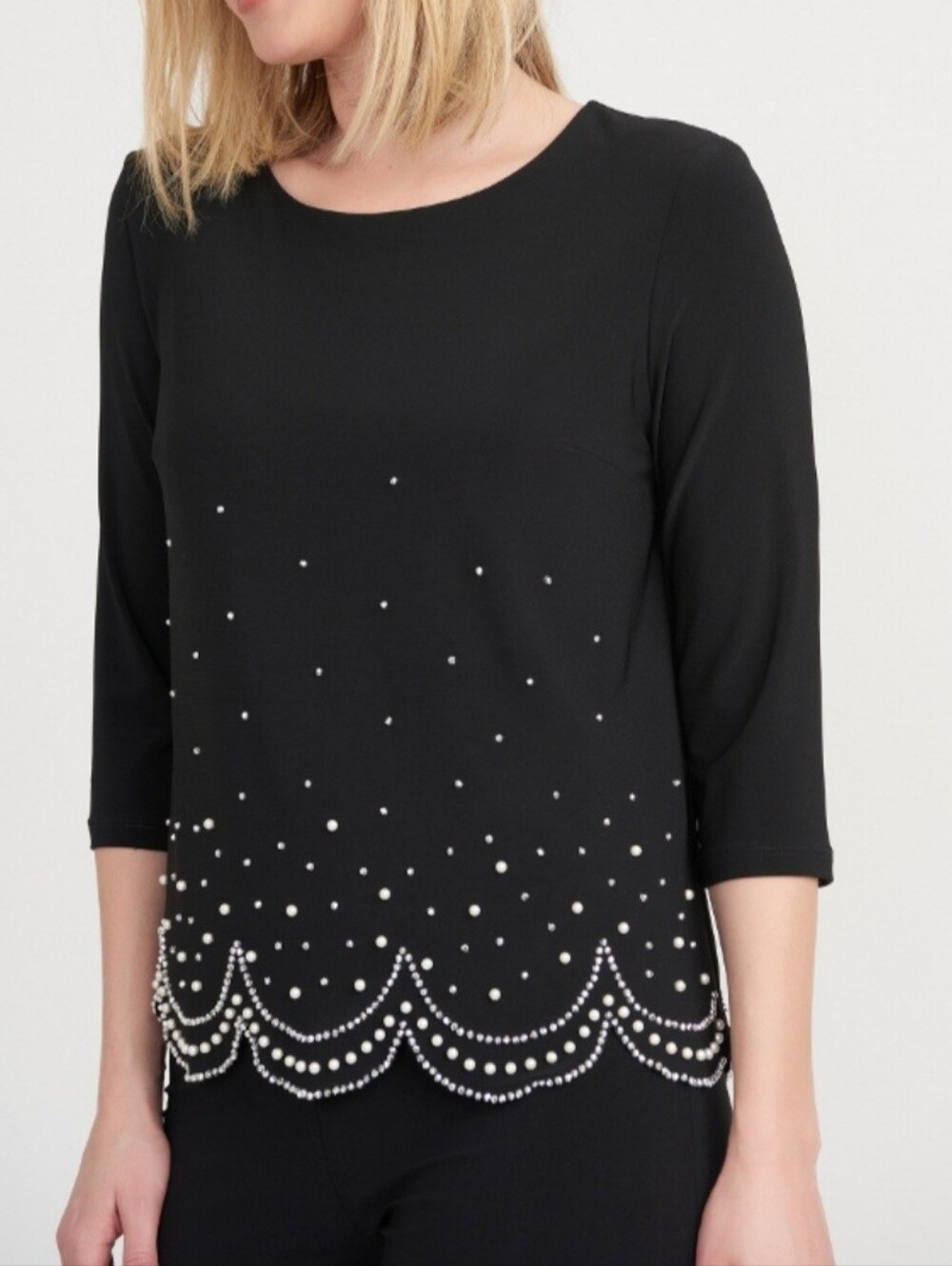 Joseph Ribkoff Scalloped Pearl Beaded Trim Blouse